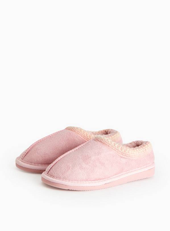 Pink Stitch Detail Borg Lined Mule Slippers 4-5 Infant