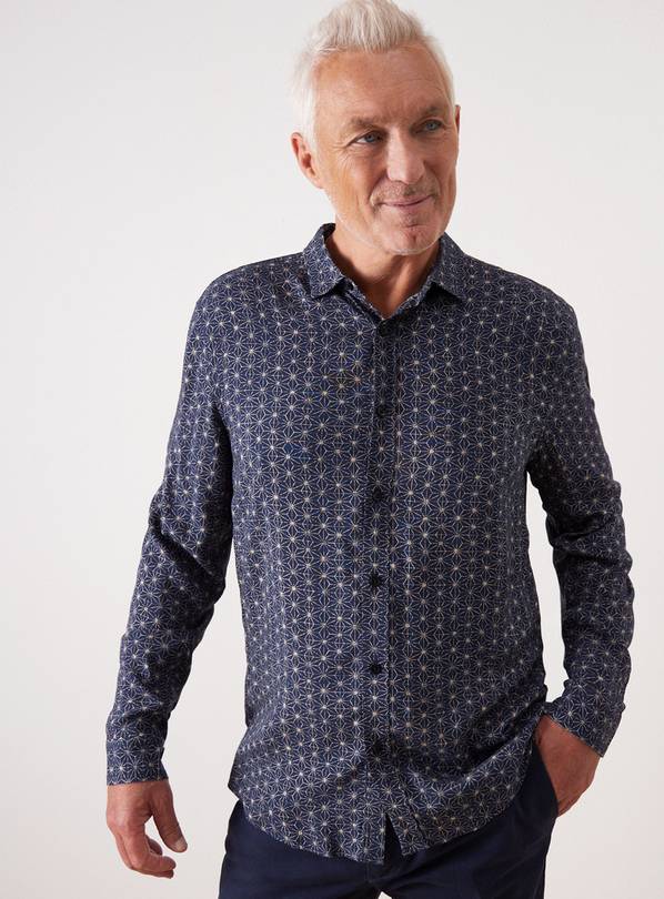 UNION WORKS Navy Geometric Printed Shirt XXXXL
