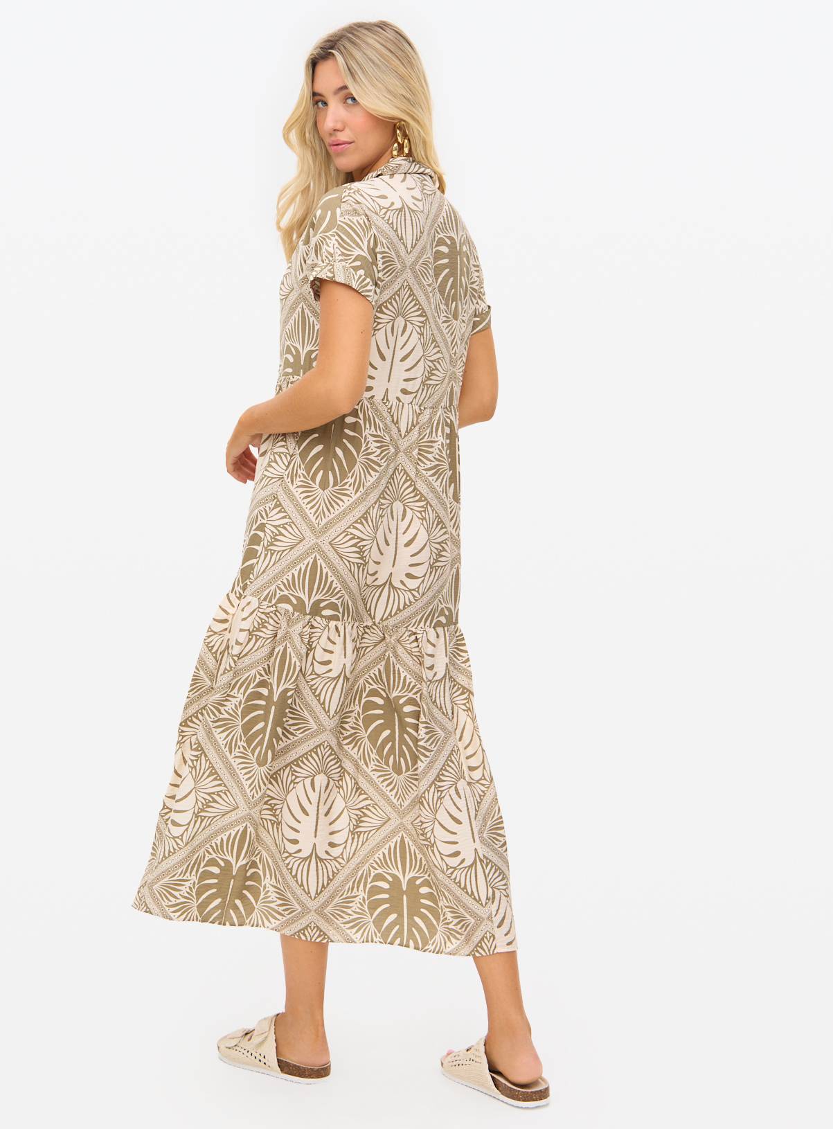Green Leaf Printed Midaxi Shirt Dress 14 - Image 4
