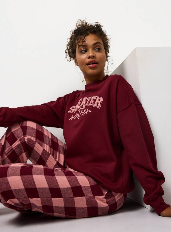 Burgundy Sweater Weather Slogan Pyjama Sweatshirt & Bottoms 18