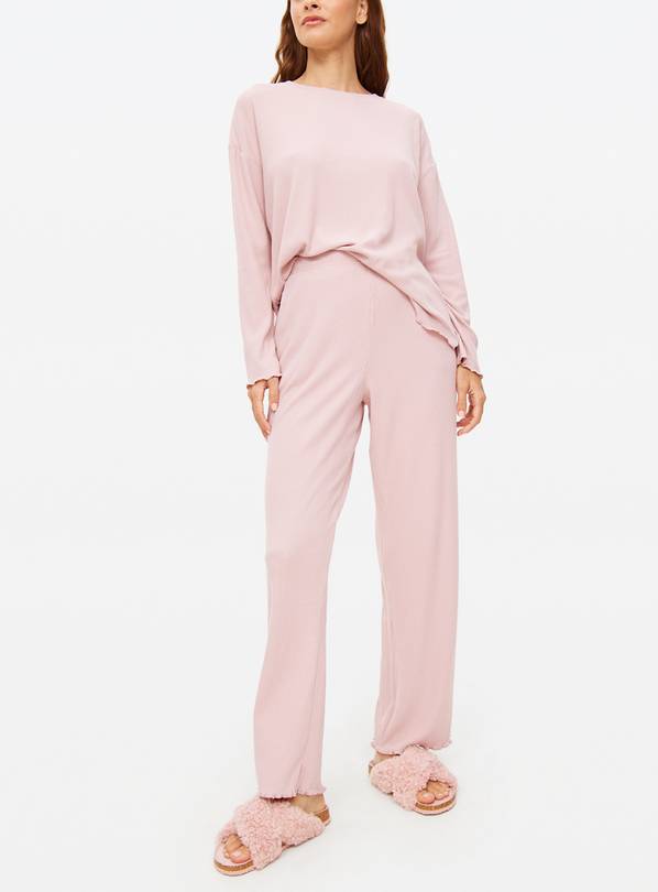 Pink Ribbed Wide Leg Co-ord Pyjama Bottoms  XXL