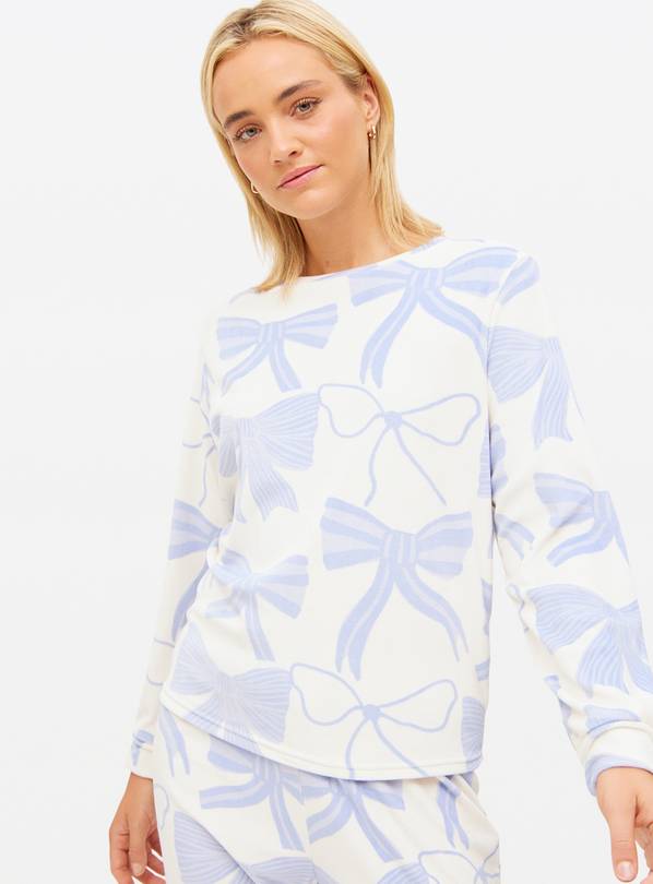 Blue & White Bow Print Slinky Pyjama Set S