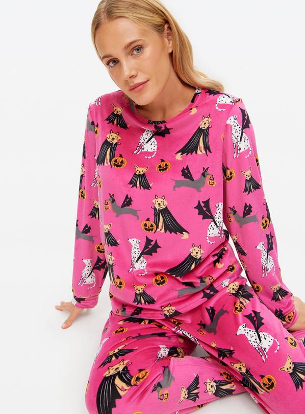 Mini Me Women's Halloween Dogs Print Slinky Fleece Pyjamas XL