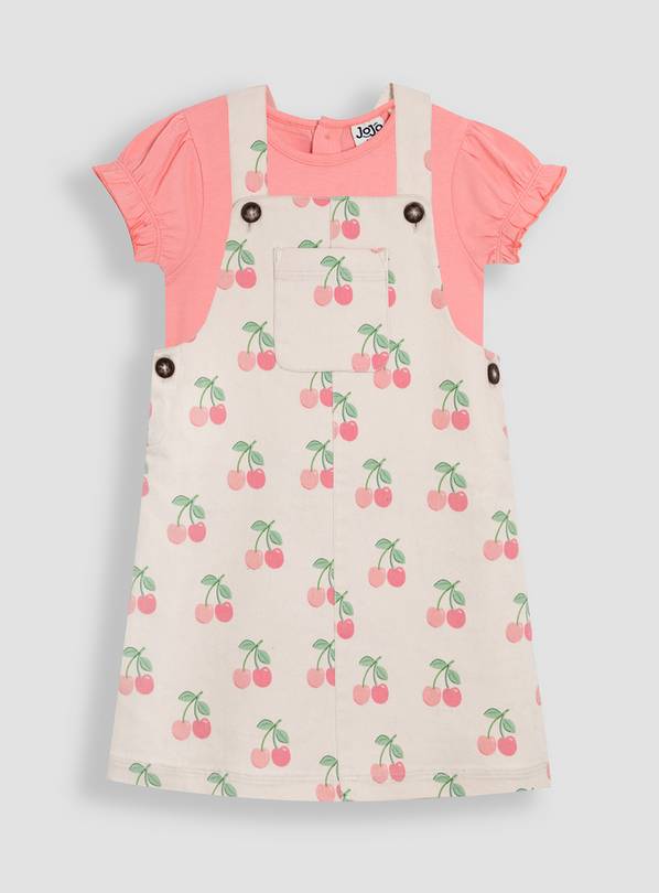 JOJO MAMAN BÉBÉ 2-Piece Cherry Dungaree Dress & T-Shirt Set 6-12 months