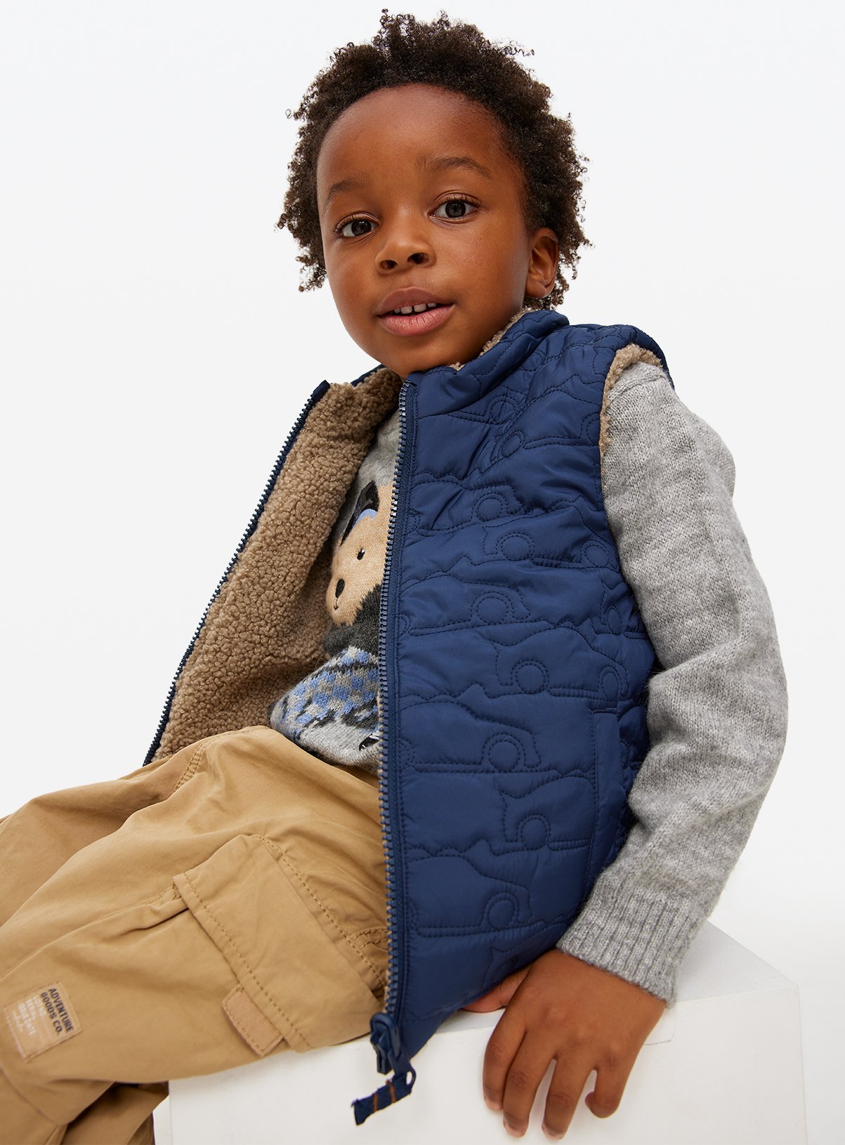 Beige & Navy Reversible Borg Gilet - Tu by Sainsbury's