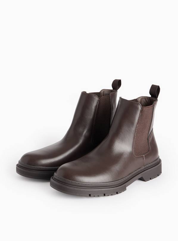 Brown Faux Leather Chelsea Boots 11