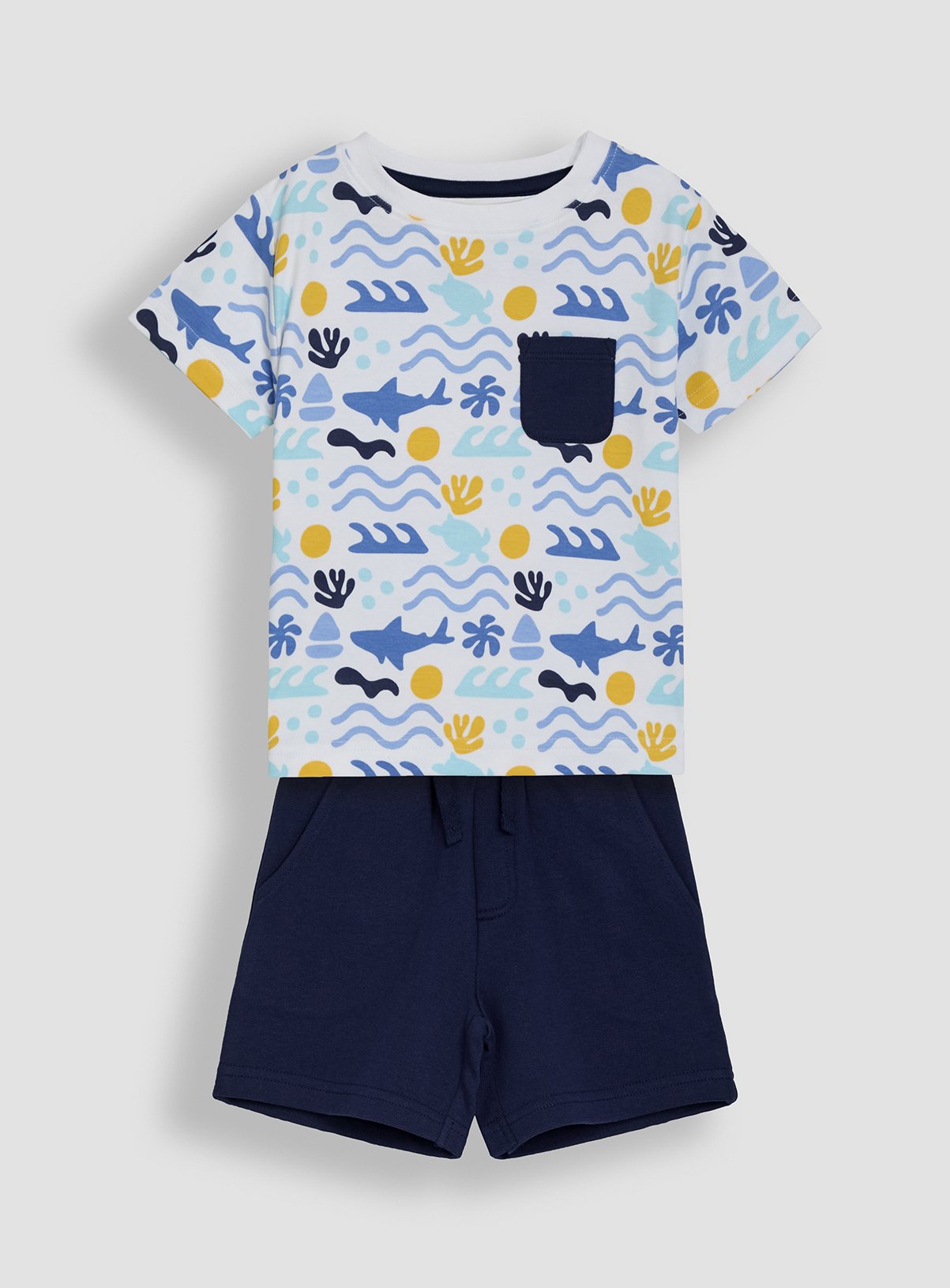Navy Navy JOJO MAMAN BÉBÉ 2-Piece Sea Ocean T-Shirt & Short Set (3-6 Months) - JoJo Maman Bebe by Sainsbury's
