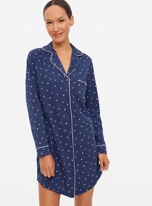 Navy Heart All Over Print Jersey Night Shirt L