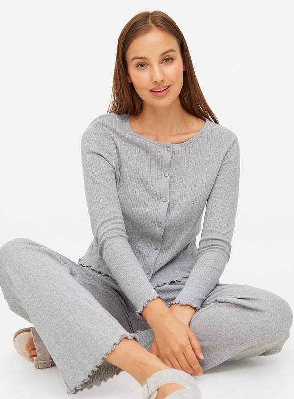 Grey Pointelle Co-ord Pyjama Top S