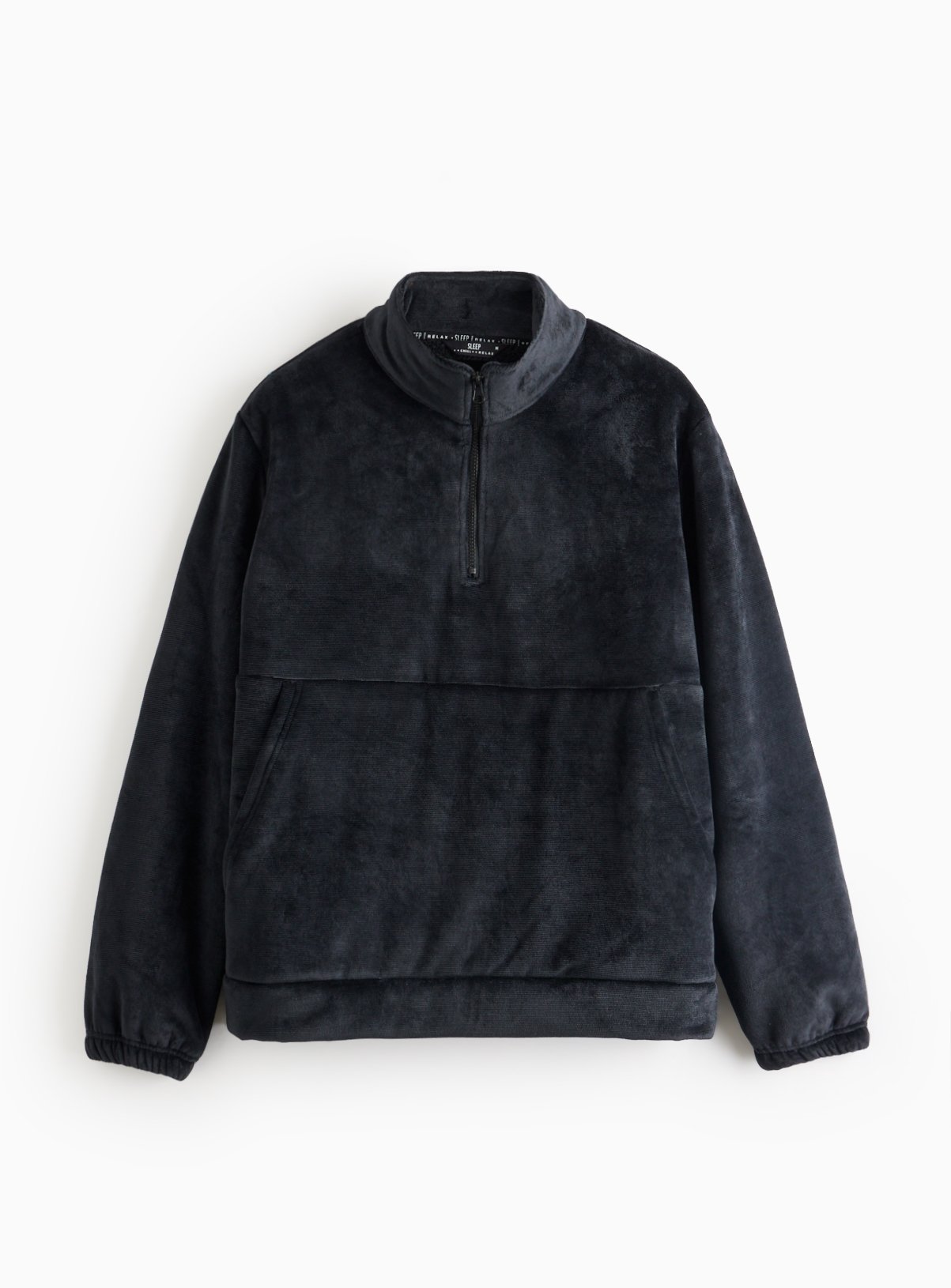 Men's Black Bonded Fleece Quarter Zip Pyjama Top