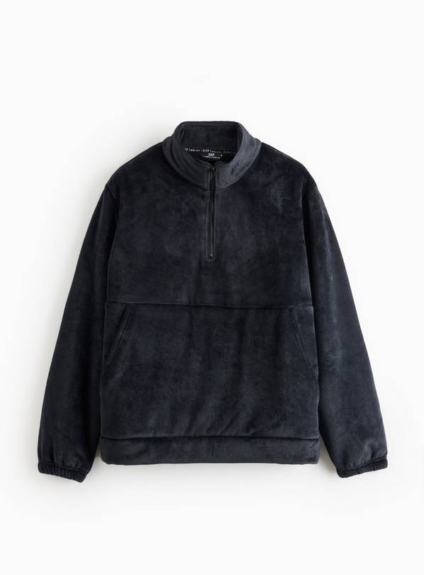 Black Bonded Fleece Quarter Zip Pyjama Top XXL