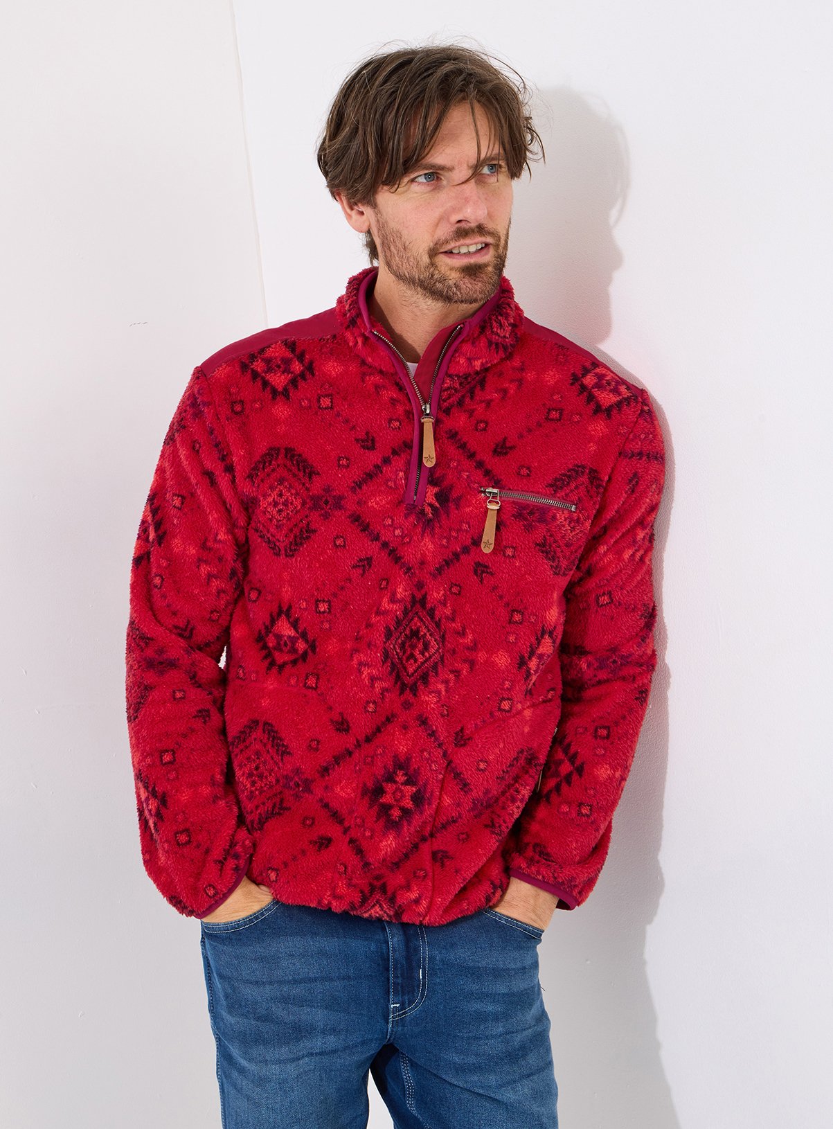 Men's Red JOE BROWNS Bold Aztec Print 1/4 Zip Fleece