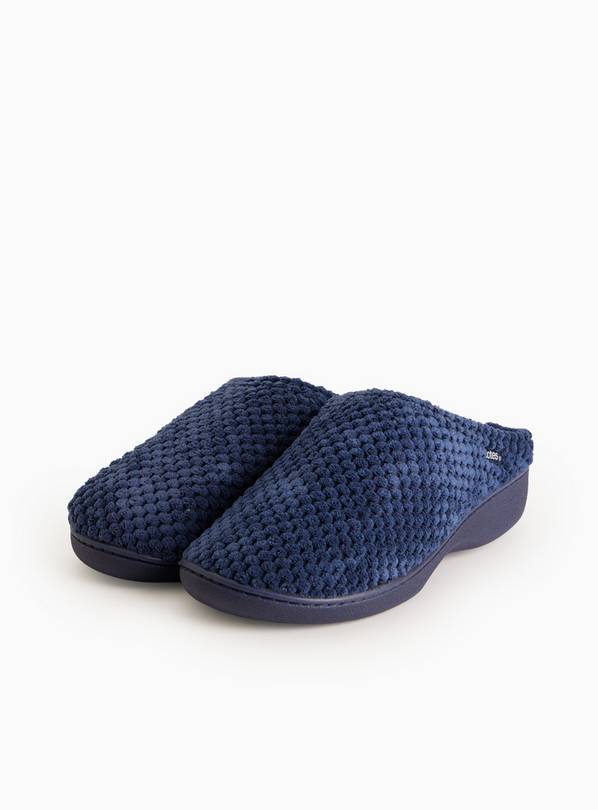 totes® Navy Velour Comfort Sole Mule Slippers S
