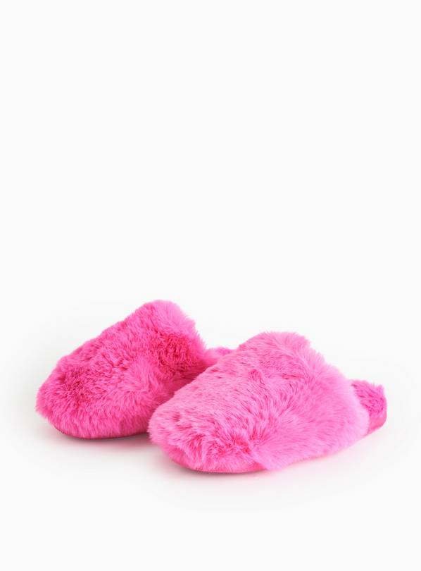Pink Plush Faux Fur Mule Slippers 10-11 Infant