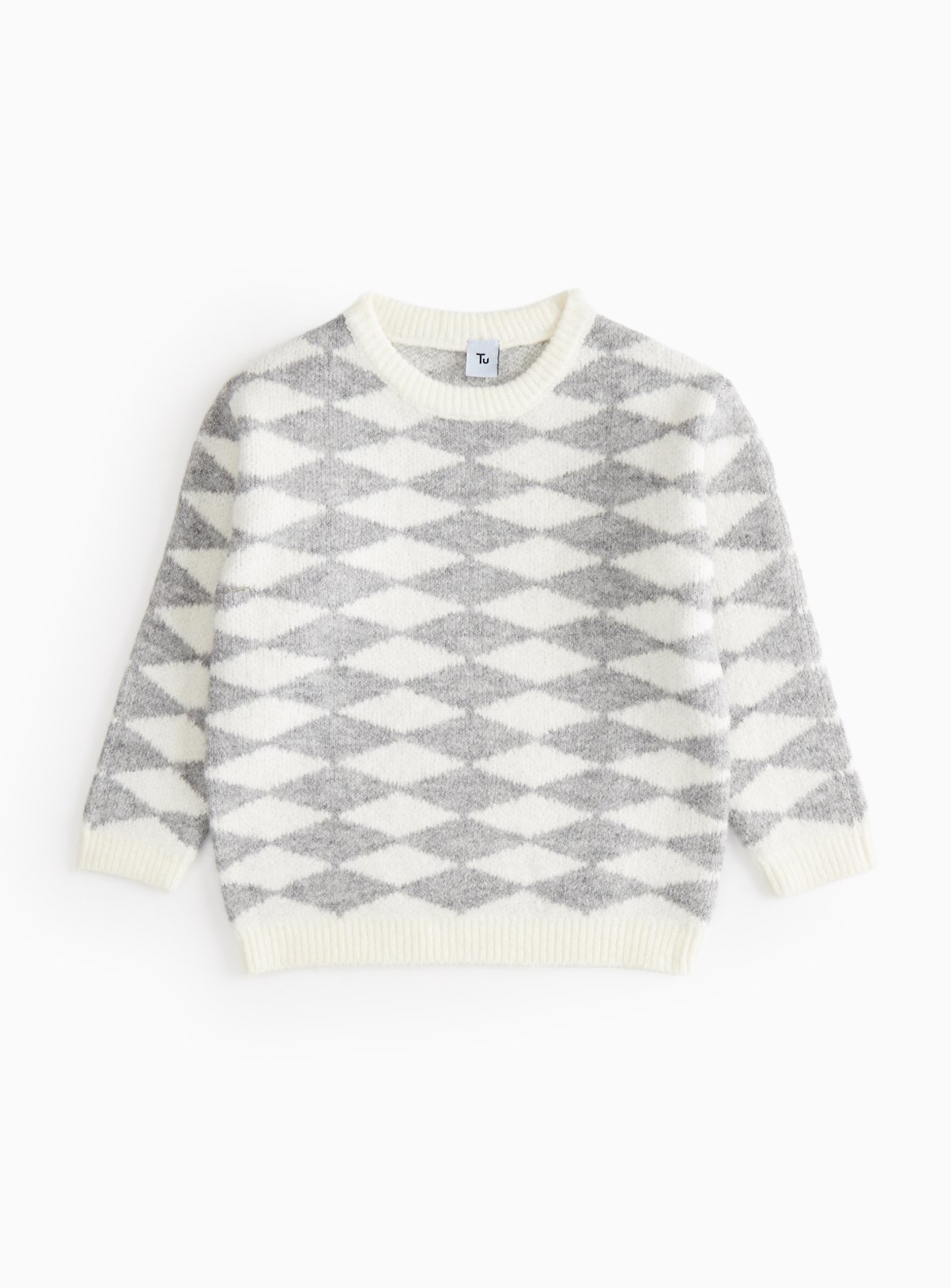 Grey Grey Harlequin Stitch Knitted Jumper (1-2 Years) - Tu by Sainsbury's