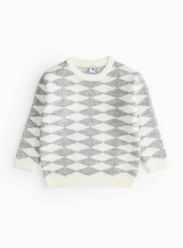 Grey Harlequin Stitch Knitted Jumper 2-3 years