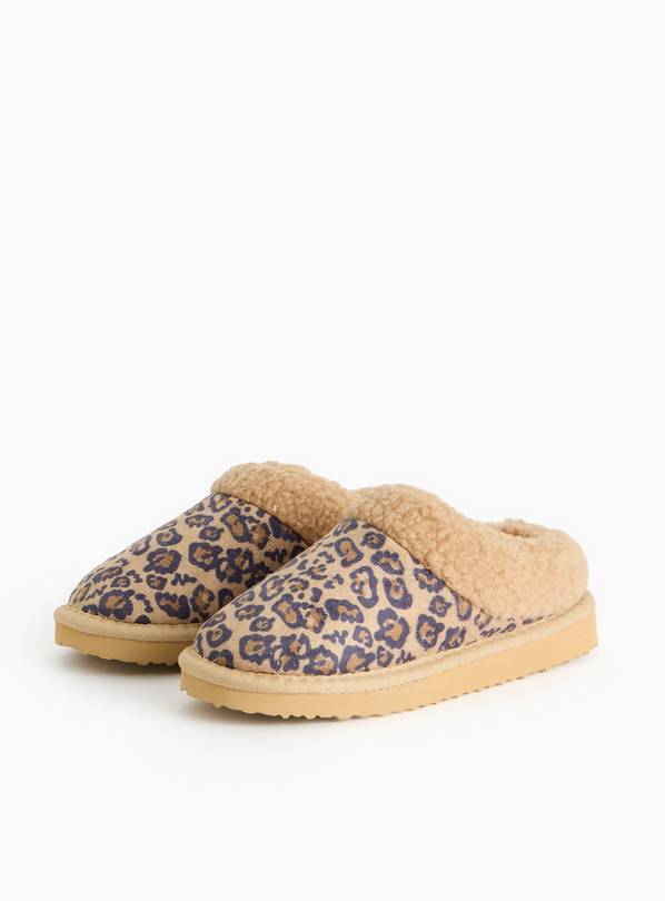 Brown Animal Print Borg Cuff Platform Slippers 10-11 Infant
