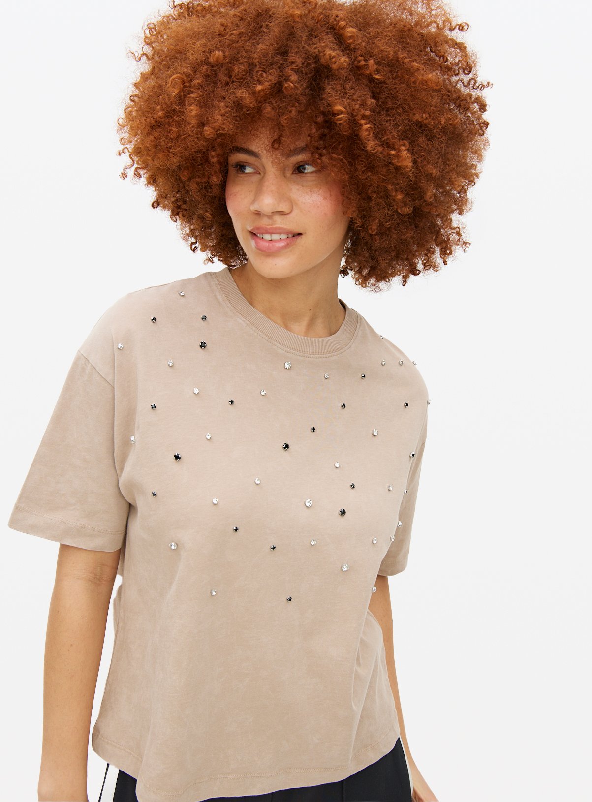 Beige Hotfix Washed Boxy Fit T-Shirt