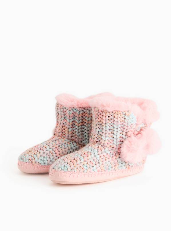 Coral Knitted Pom Pom Slipper Boots 6-7 Infant