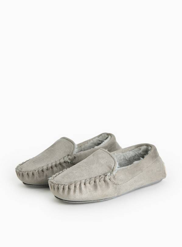 Grey Faux Fur Lined Moccasin Slippers 6-7 Infant