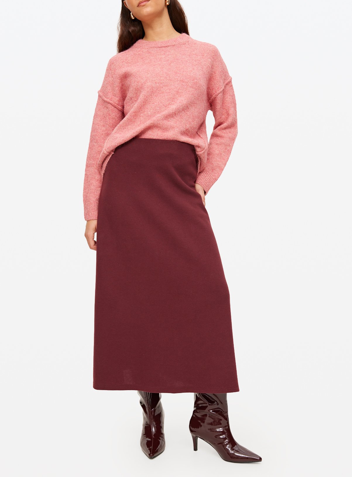Red Burgundy Column Maxi Skirt