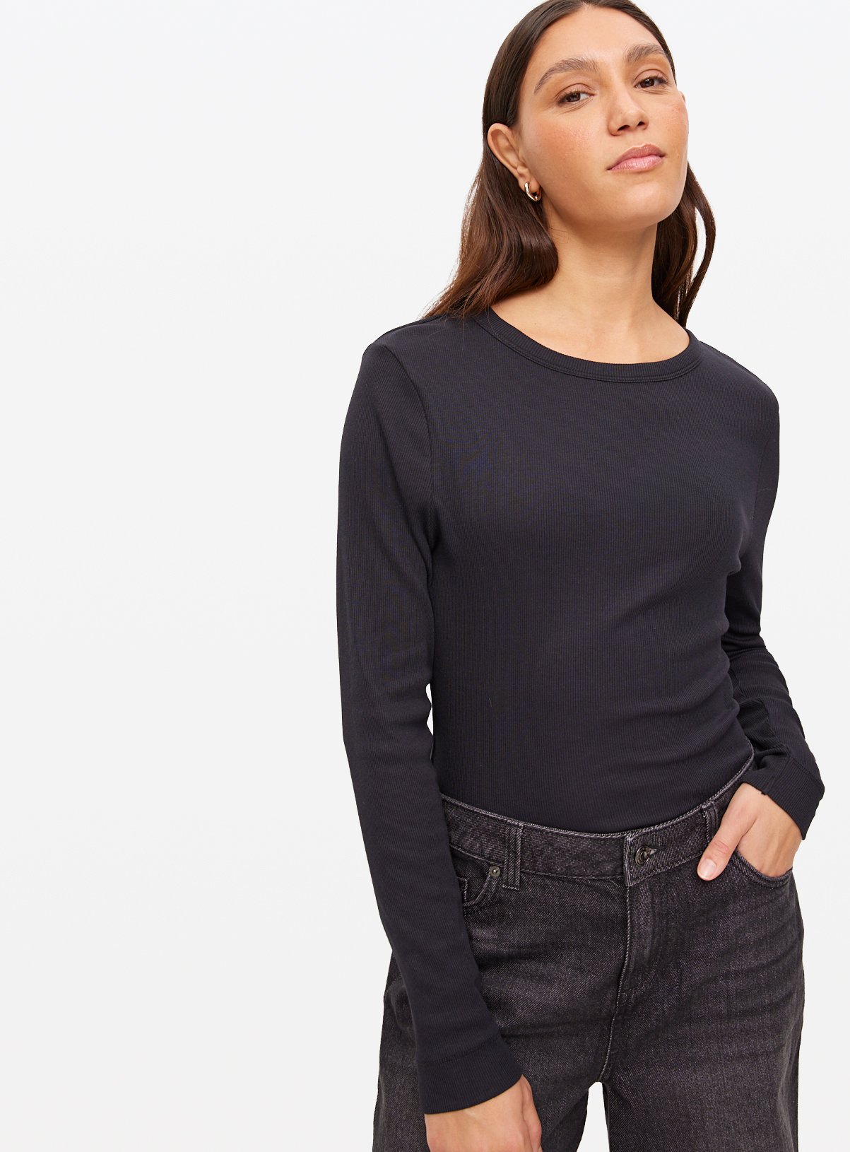 Black Modal Ribbed Crew Neck Top