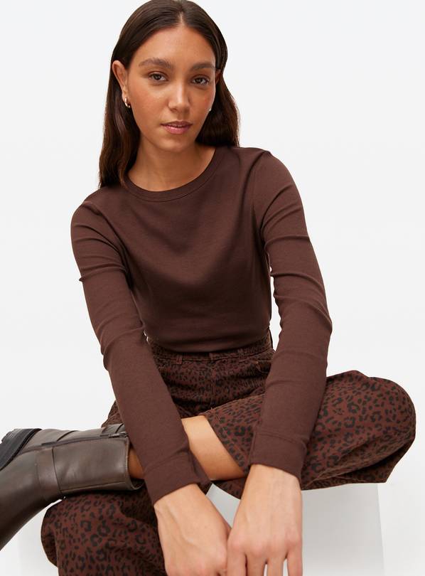 Brown Modal Ribbed Crew Neck Top 16