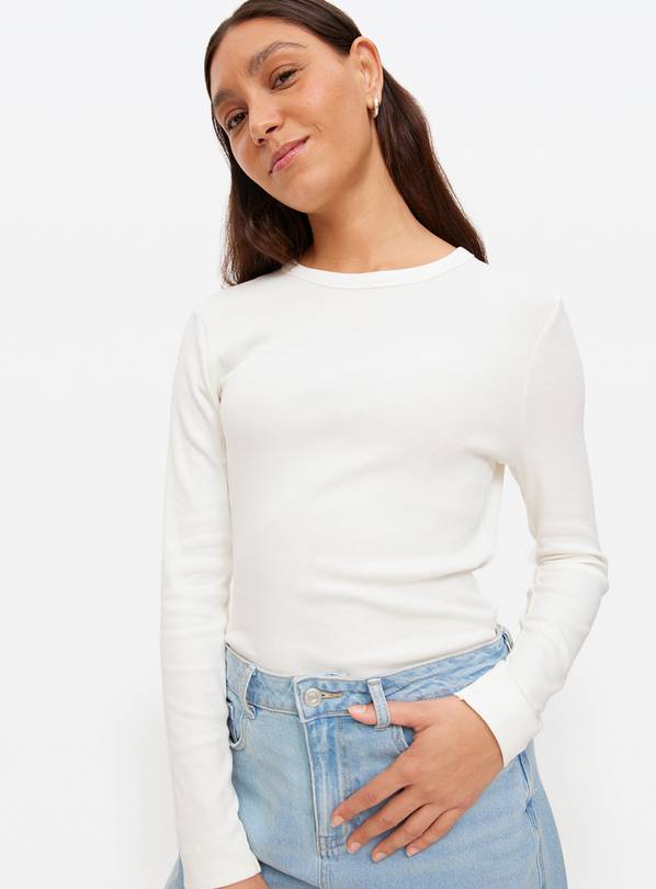 Cream Modal Ribbed Crew Neck Top 10