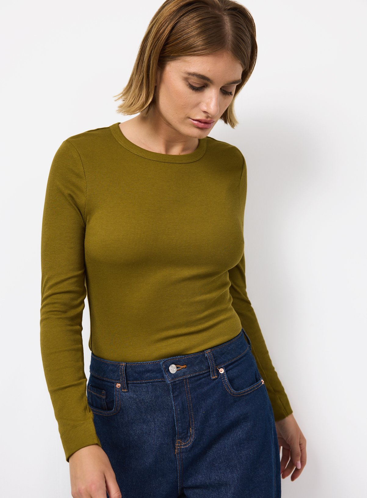 Green Modal Ribbed Crew Neck Top