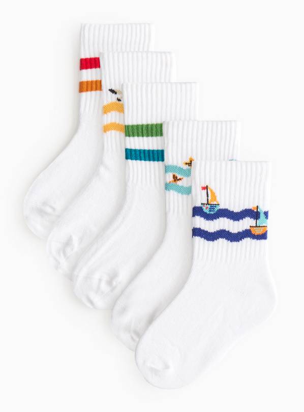 Novelty Nautical Sports Ankle Socks 5 Pack 9-12