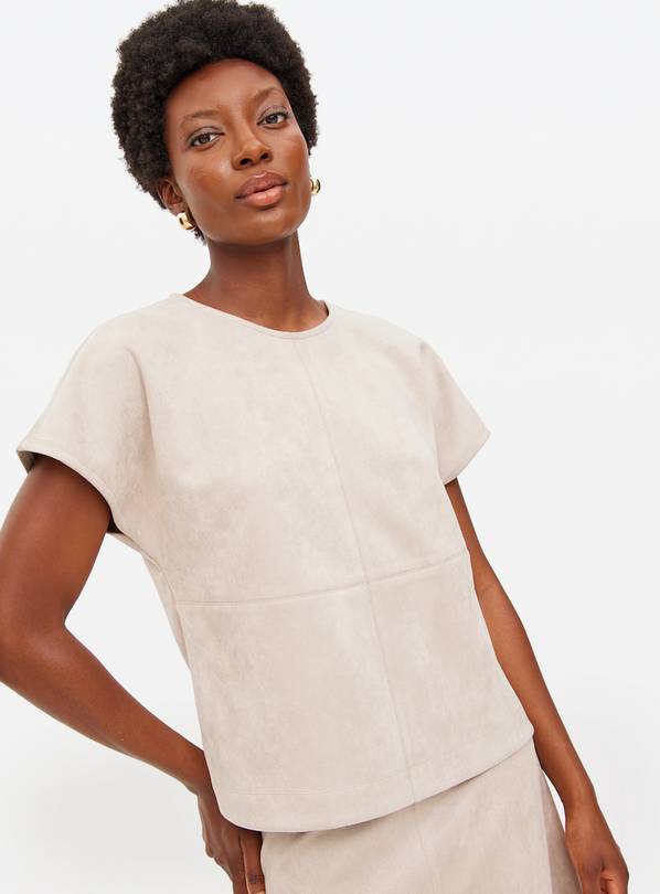 Beige Faux Suede Boxy Co-ord T-Shirt XXL