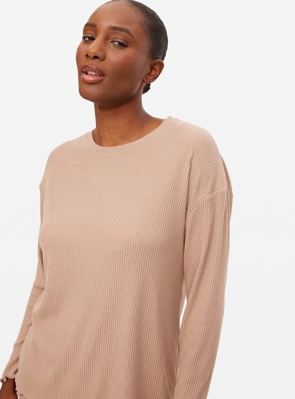 Mocha Ribbed Co-ord Pyjama Top L