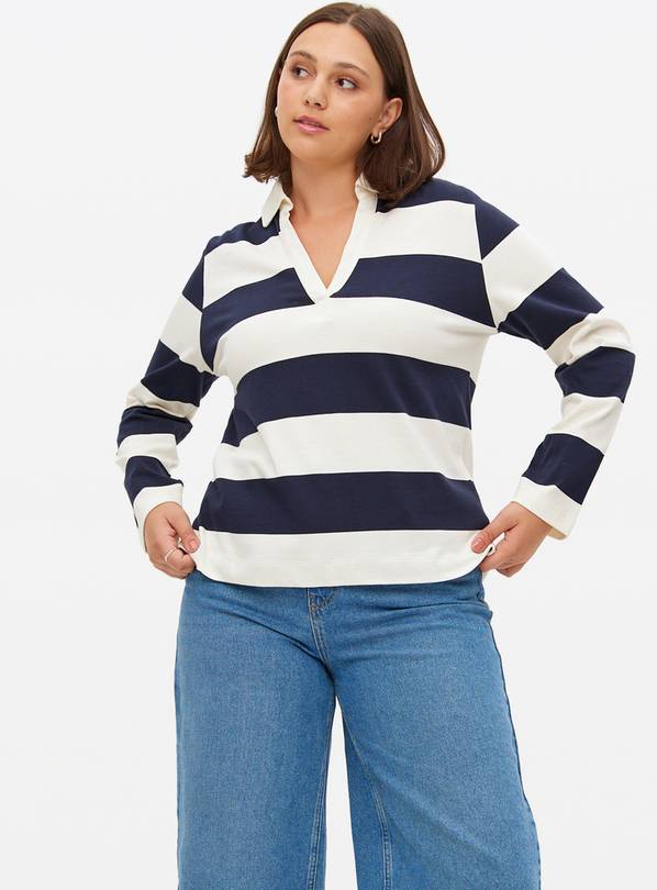 Navy Block Striped Rugby Shirt 22