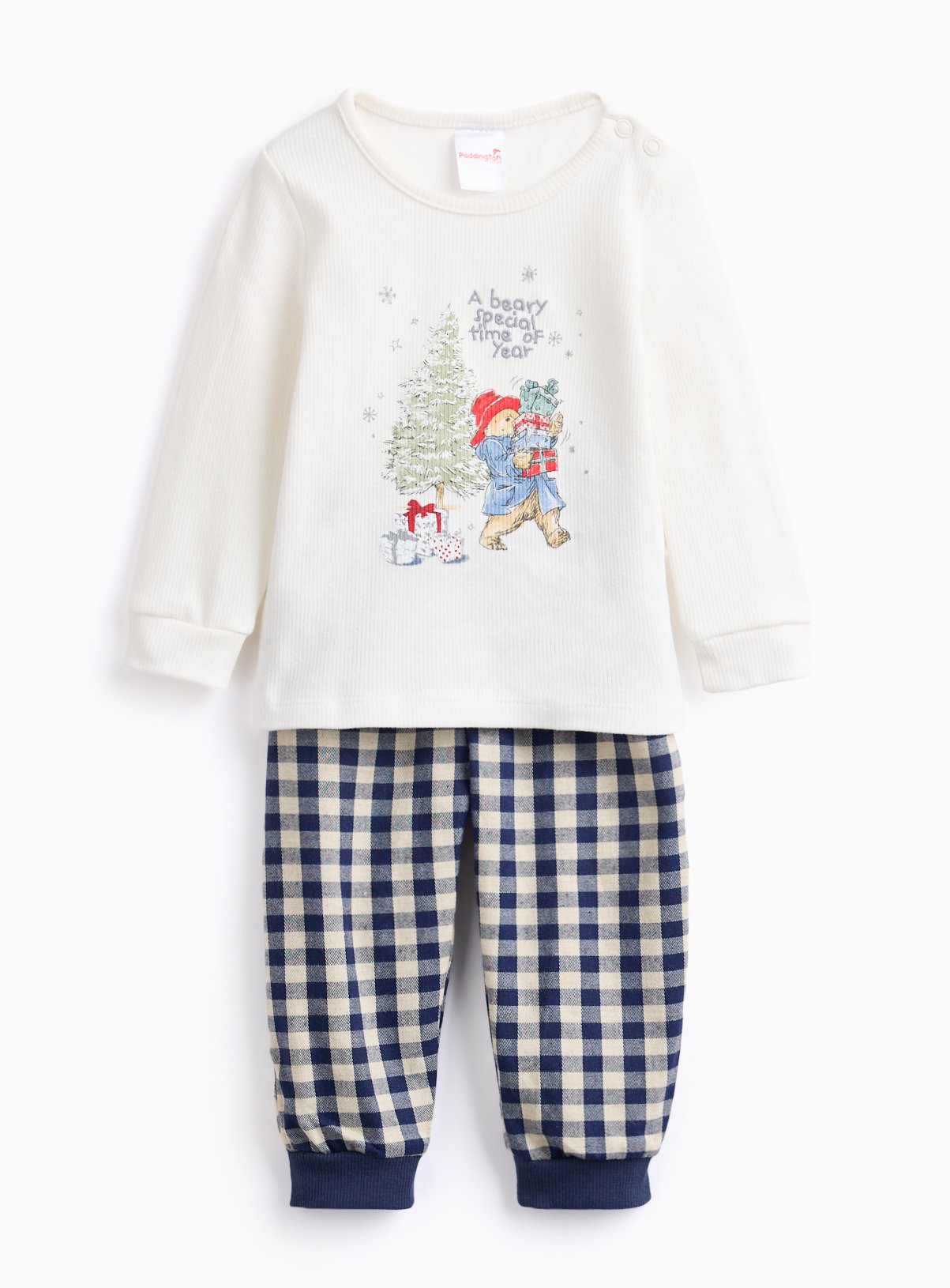 12-18 Months Unisex Christmas Paddington Checked Trouser Pyjama Set - Paddington by Sainsbury's