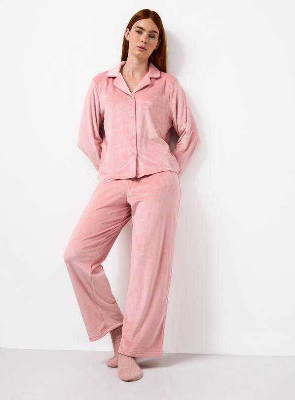 Pink Velour Traditional Pyjamas XS