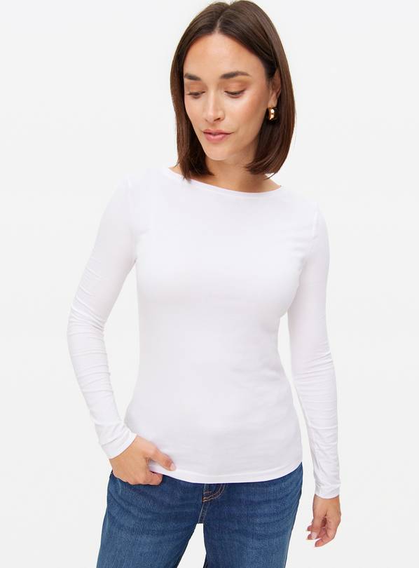 White Slim Fit Modal Long Sleeve Top 6