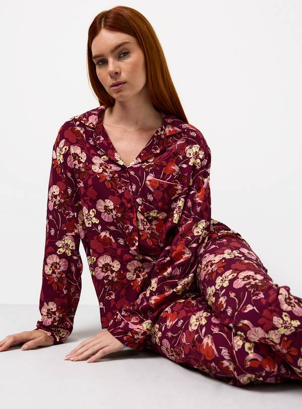 Plum Vintage Floral Printed Traditional Pyjamas M
