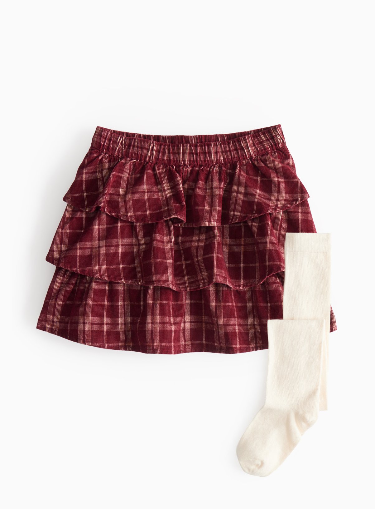 Red Red Check Corduroy Rara Skirt & Cream Tights - Tu by Sainsbury's