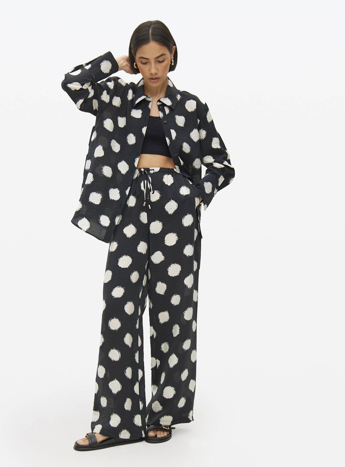 Spot Print Wide Leg Co-ord Trousers 14 - Image 3