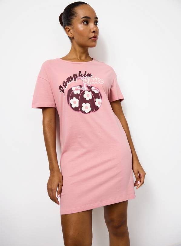 Pink Halloween Pumpkin Spice Print Sleep T-Shirt M