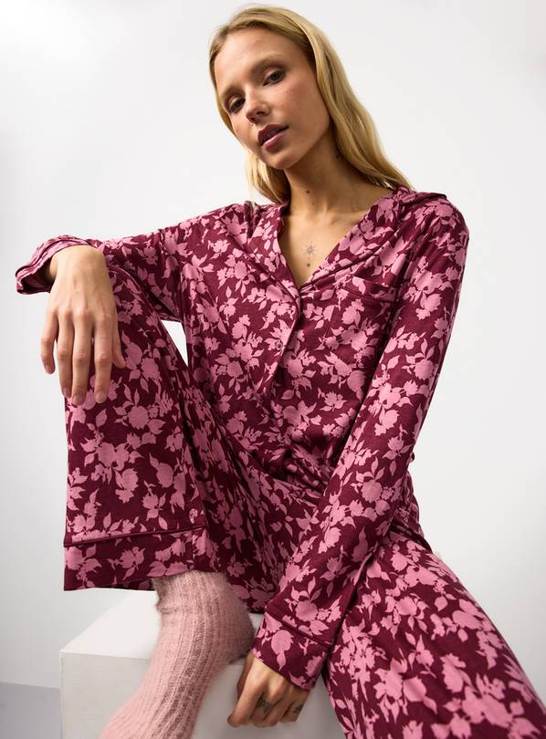Burgundy Floral Printed Modal Blend Pyjamas L