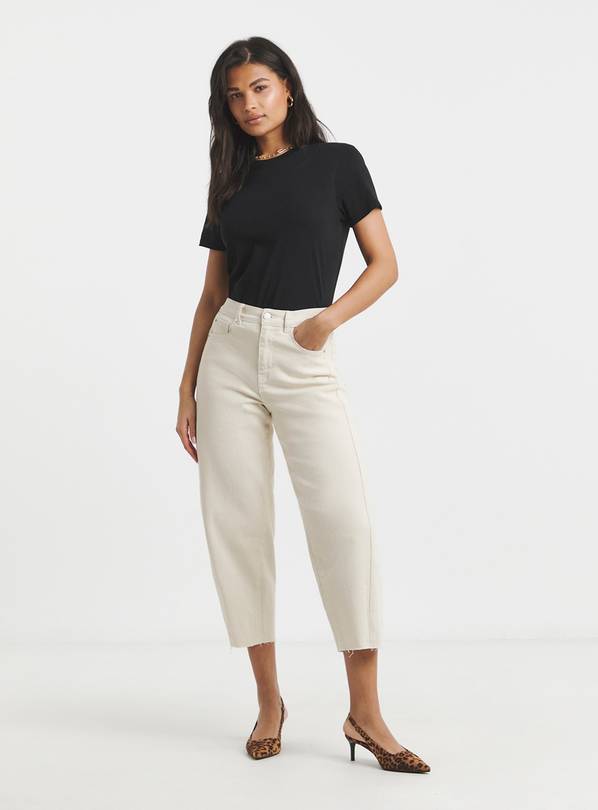 SIMPLY BE Cropped Barrel Jeans Cream 26