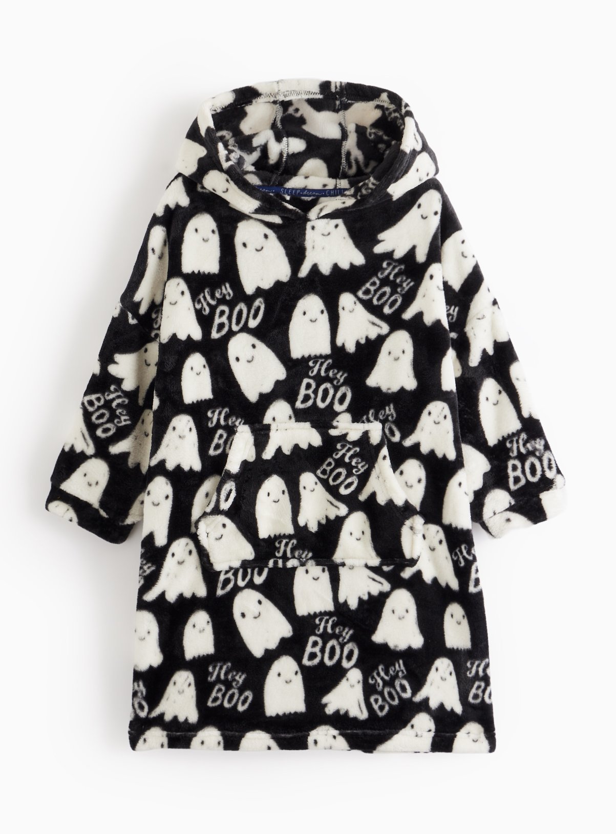 Black Black Mini Me Kids' Halloween Ghost Printed Fleece Hooded Blanket (13-14 Years) - Tu by Sainsbury's