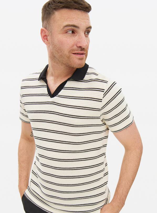 Cream Stripe Textured Polo Shirt XXXXL