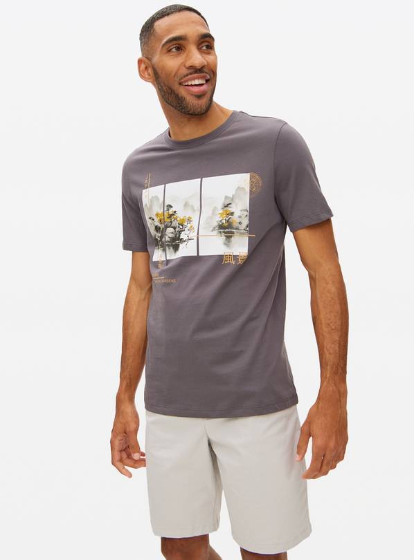 Grey Botanical Garden Graphic Crew T-Shirt XXL
