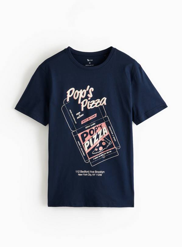 Navy Pizza Graphic T-Shirt M