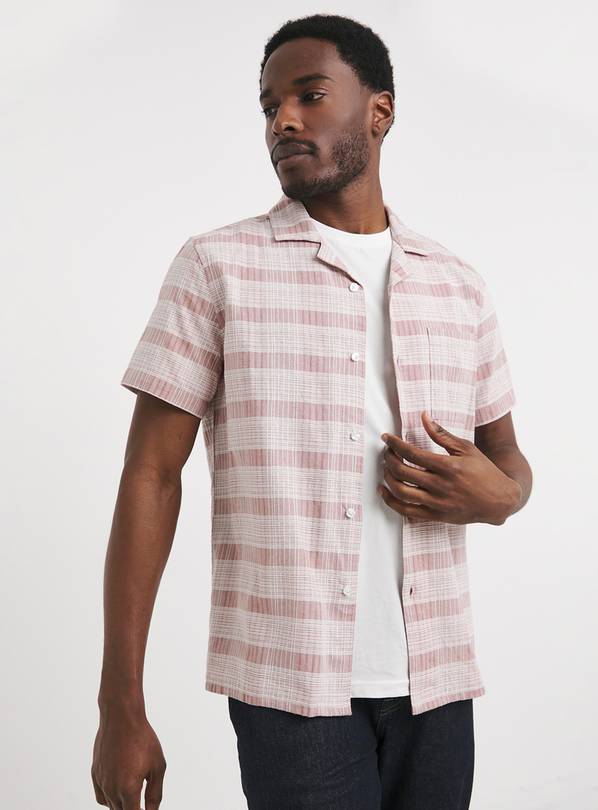 JACAMO Short Sleeve Textured Check Revere Collar Shirt XL