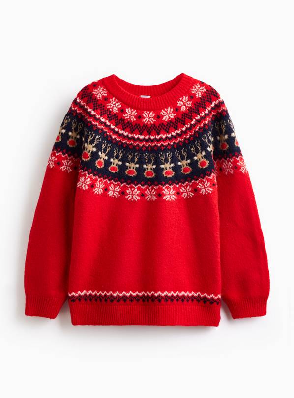 Matching Family Kid's Red Christmas Santa Fairisle Jumper 1 year