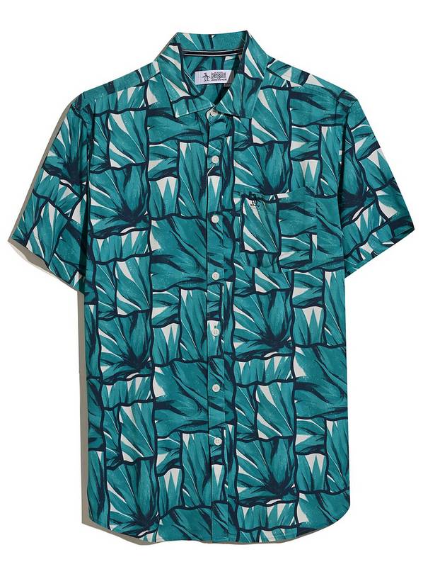 ORIGINAL PENGUIN All Over Print Shirt Teal XL