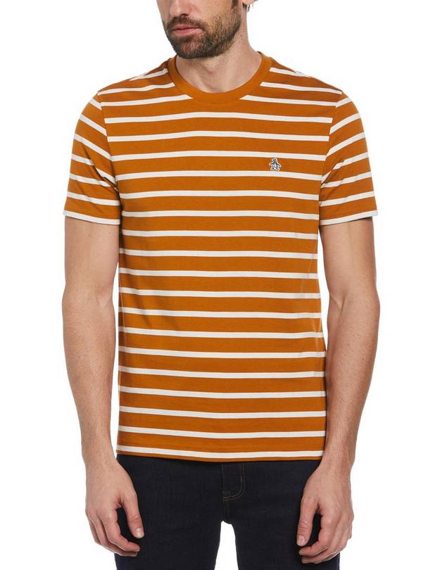 ORIGINAL PENGUIN Cotton Breton Striped T-Shirt Orange L